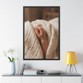 Framed Posters - Tender Newborn Hand in Soft Muslin Blanket...