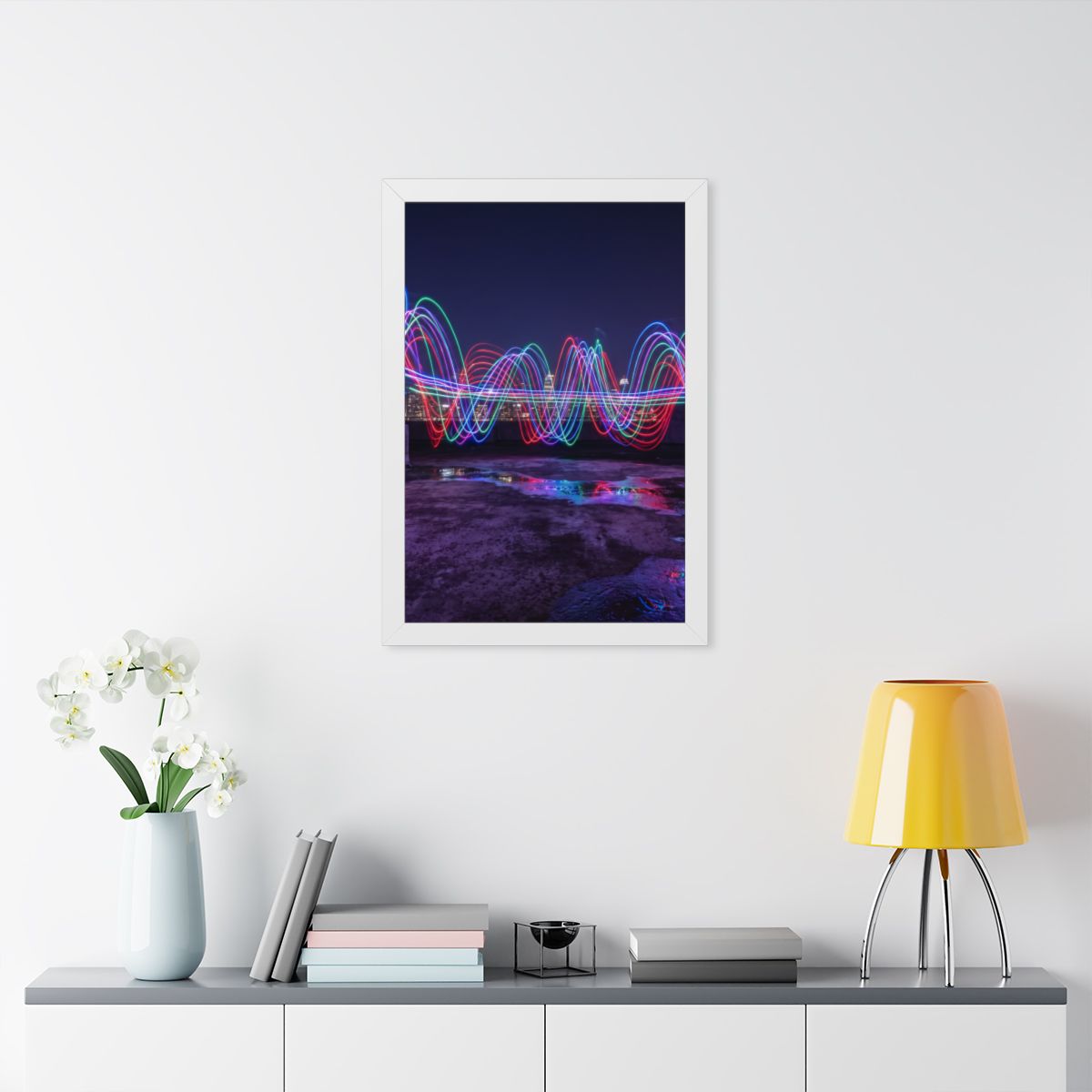 Framed Vertical Poster - Neon Wave Night — White (11×14... |...