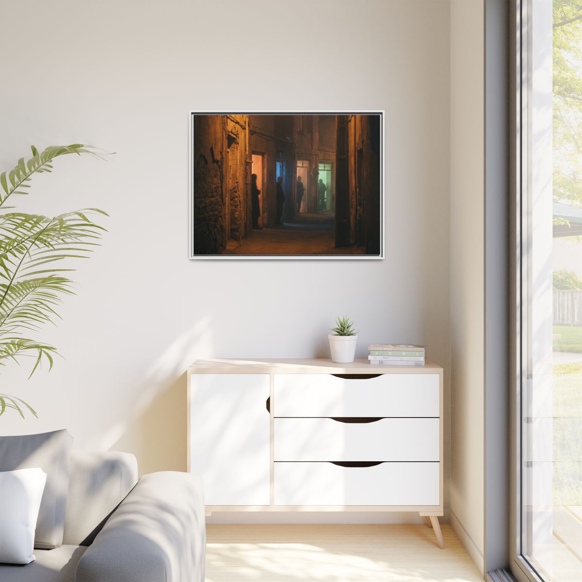 Matte Canvas, Framed - Shadowed Alleyway Mystery Art Print...