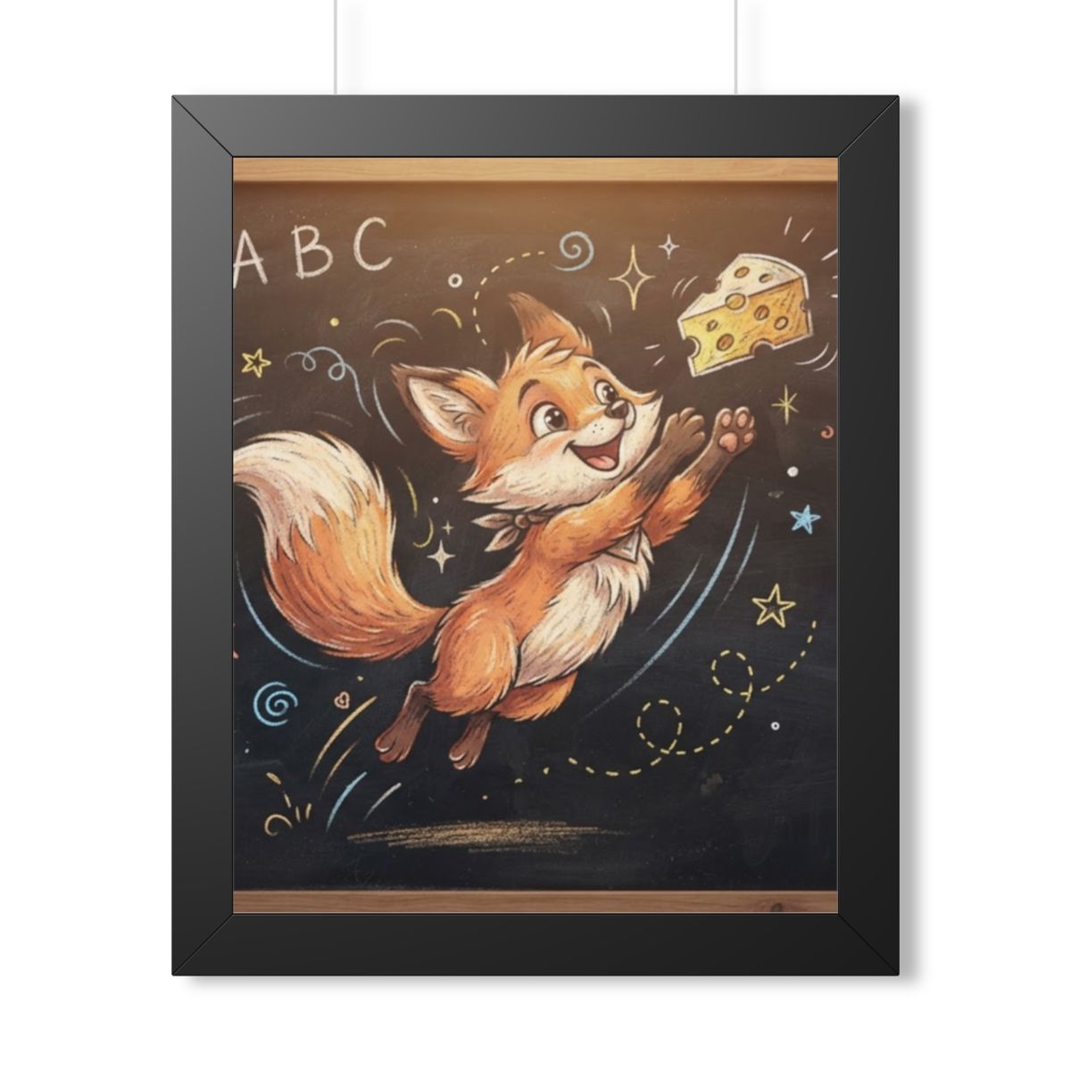 Framed Vertical Poster - Playful Fox Wall Decor — Black... |...
