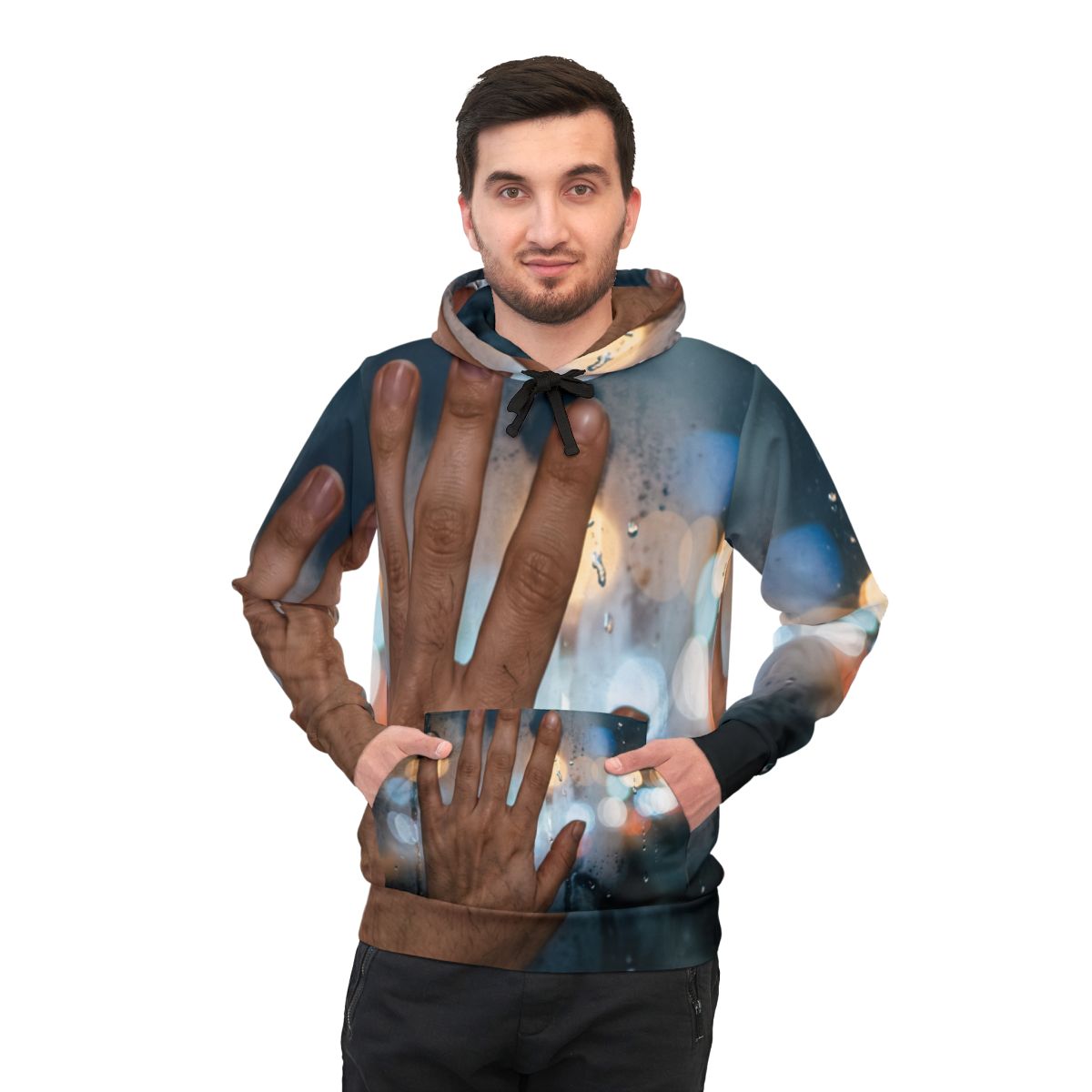 Men's Athletic Hoodie Nocturnal City Rain Art
