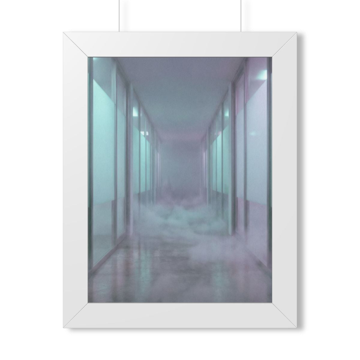Framed Vertical Poster - Liminal Corridor Fog Art Print —......