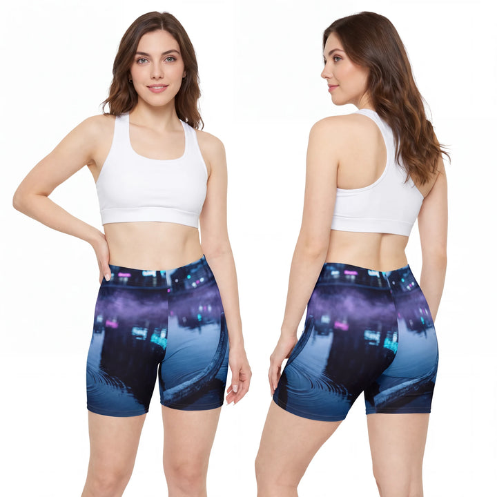 Women's Biker Shorts - Neon Canal Nocturne