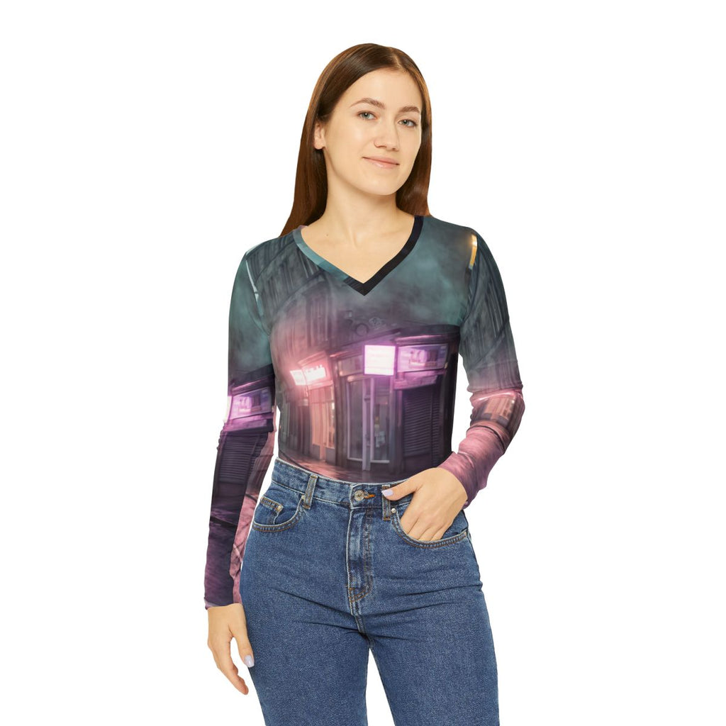 Women's V-Neck Long Sleeve Neon Street Shirt