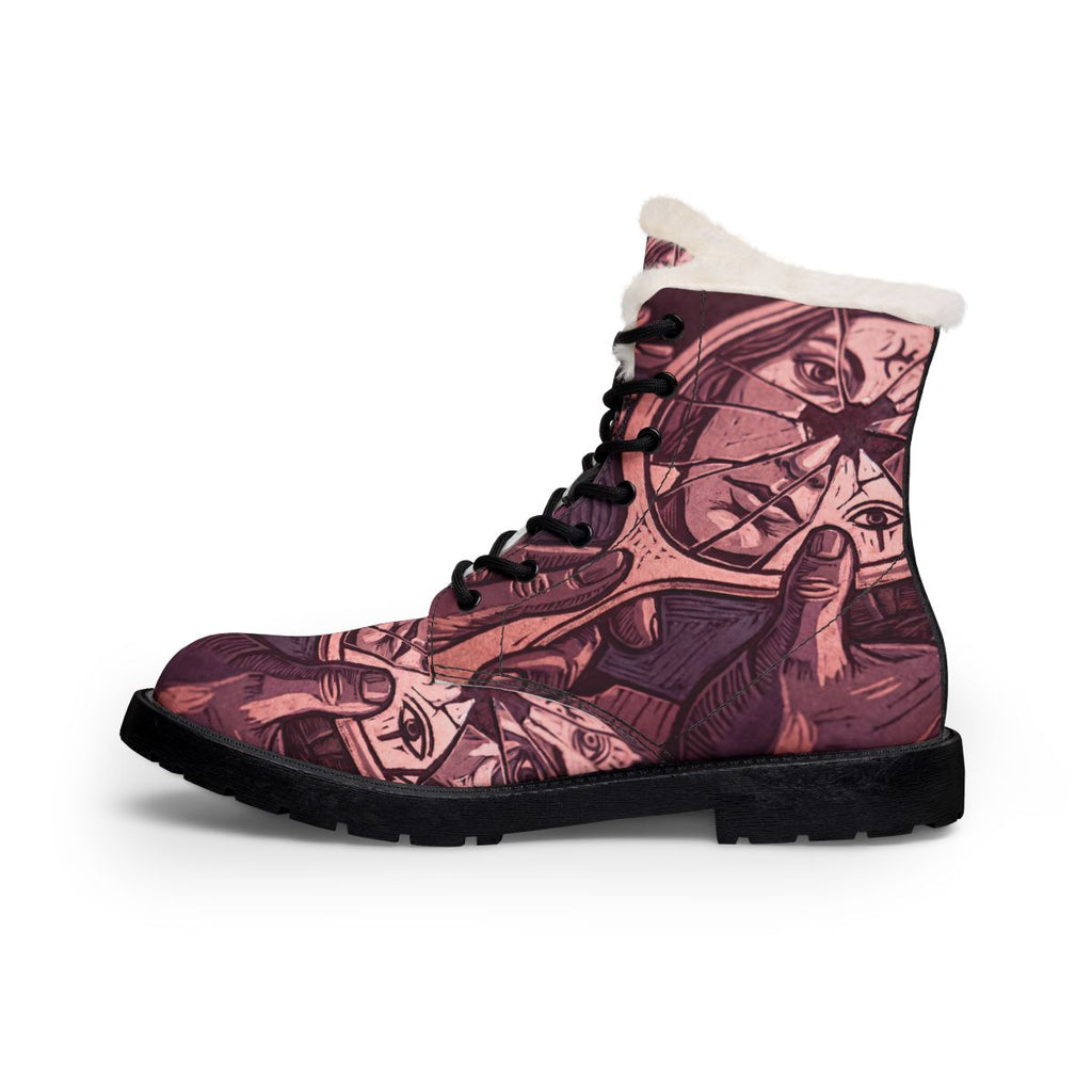 Men's Fur Leather Boots Shattered Mirror Art