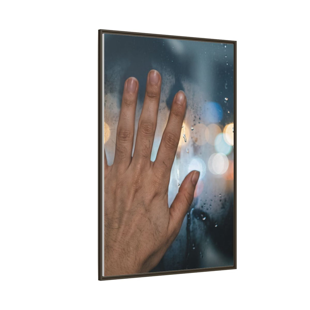 Espresso Framed Canvas Rainy City Window