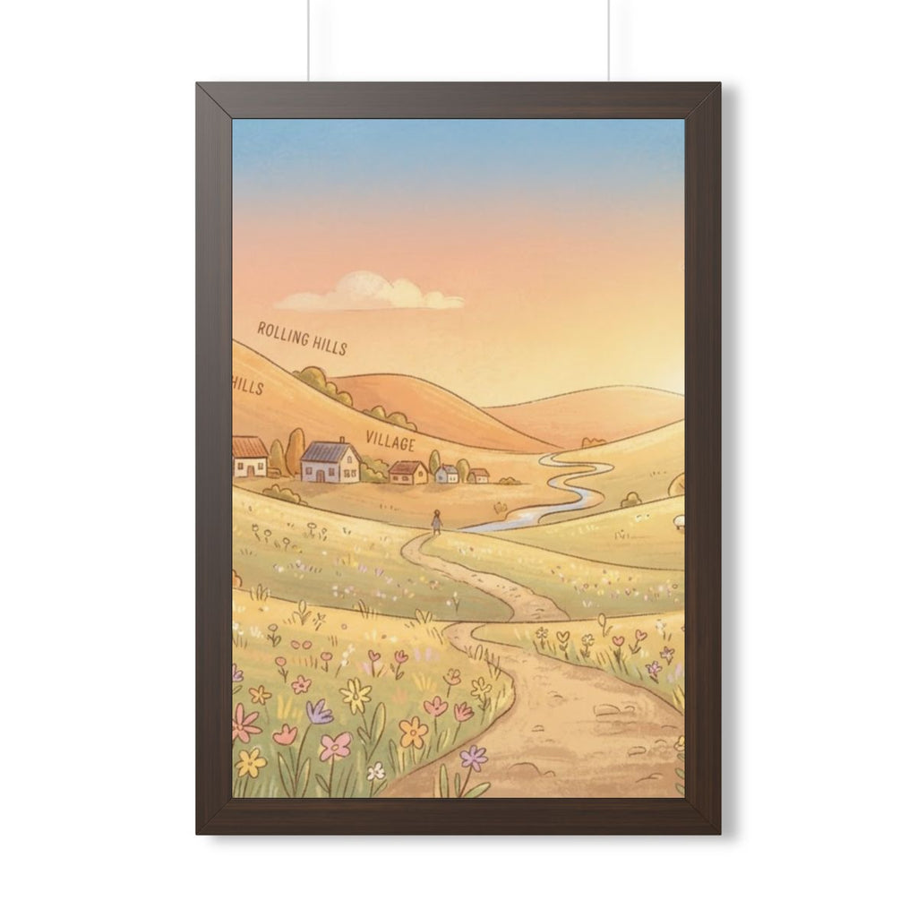 Framed Vertical Poster - Sunset Valley Vista — Walnut... |...