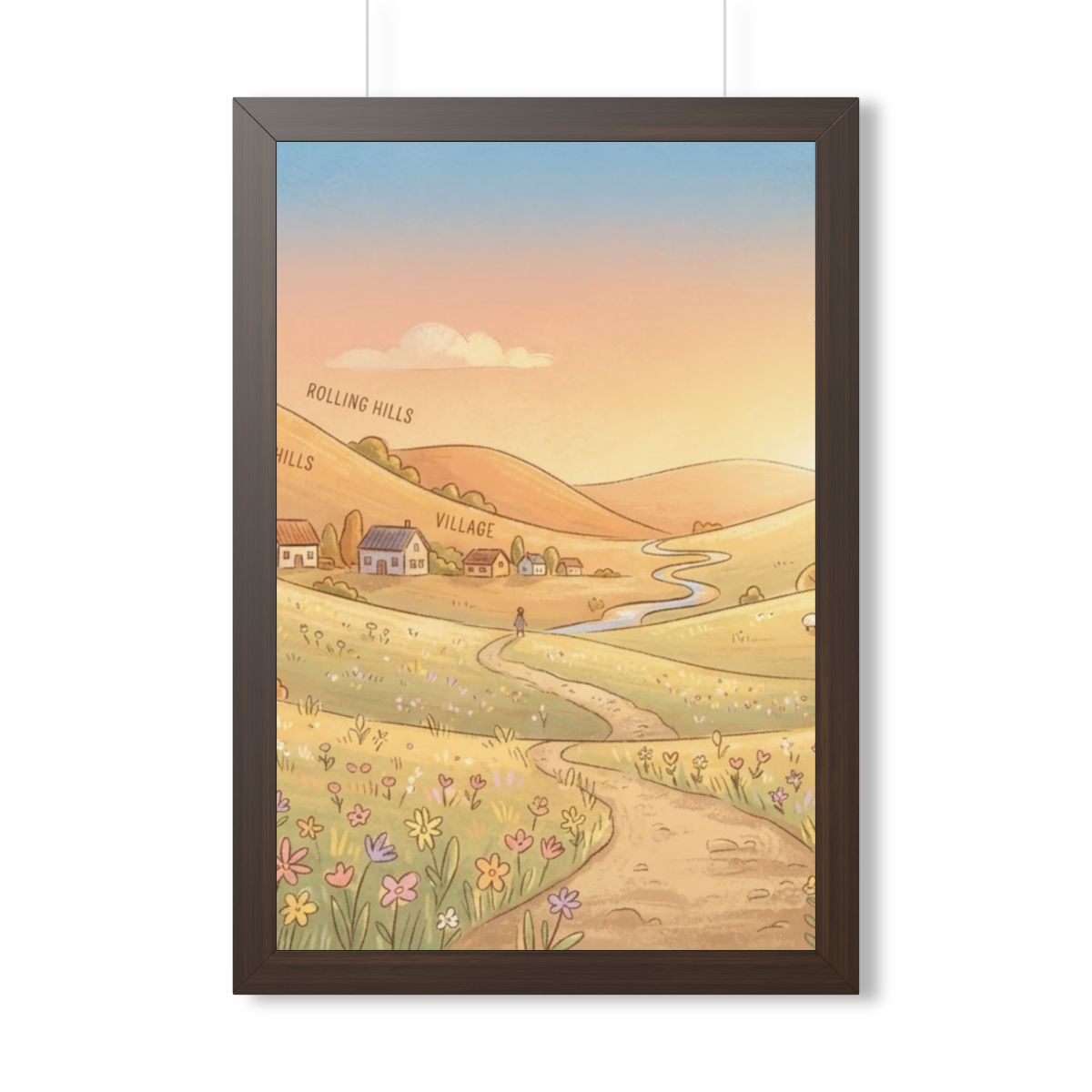Framed Vertical Poster - Sunset Valley Vista — Walnut... |...
