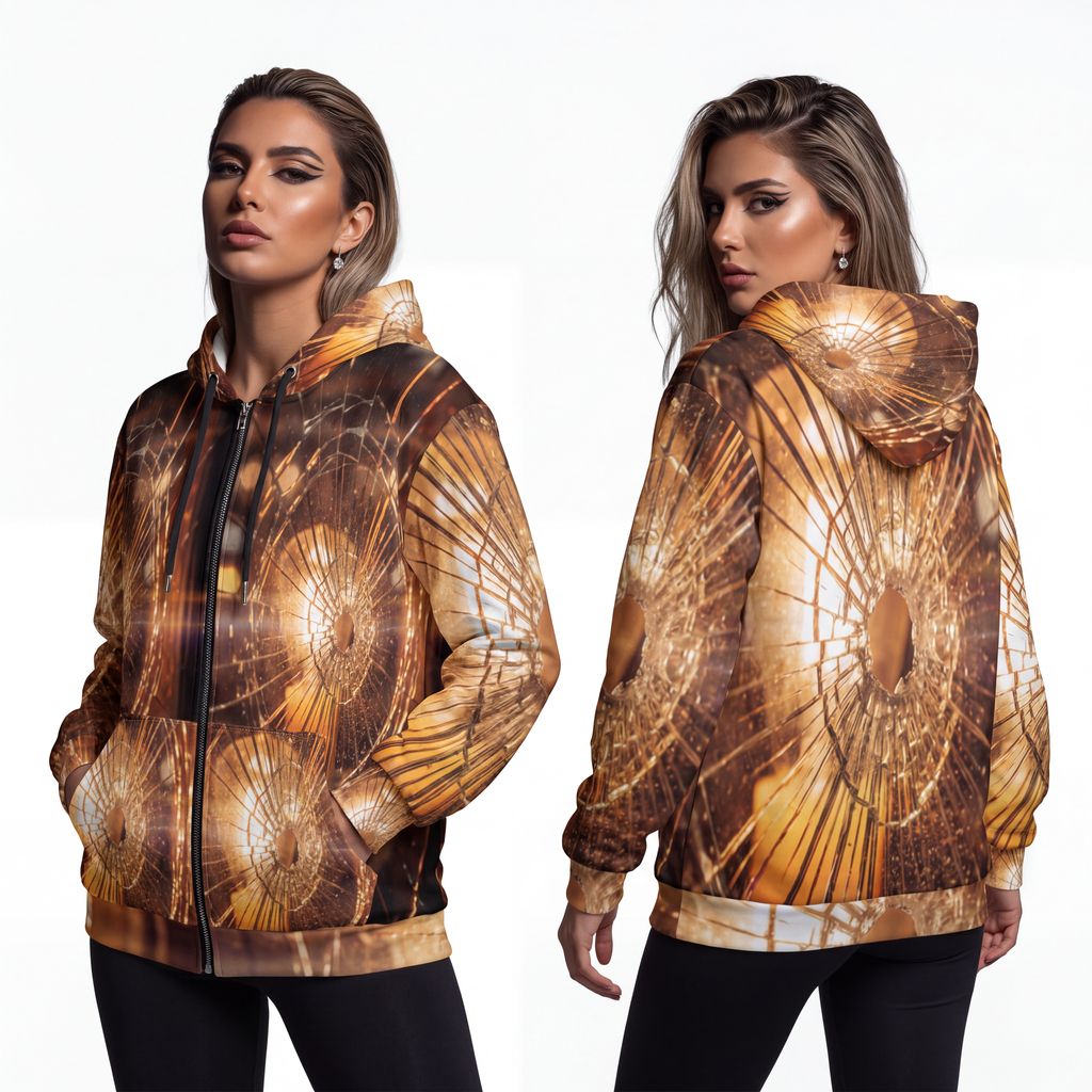 Unisex Zip Hoodie - Shattered Light and Golden Glow Fine Art...
