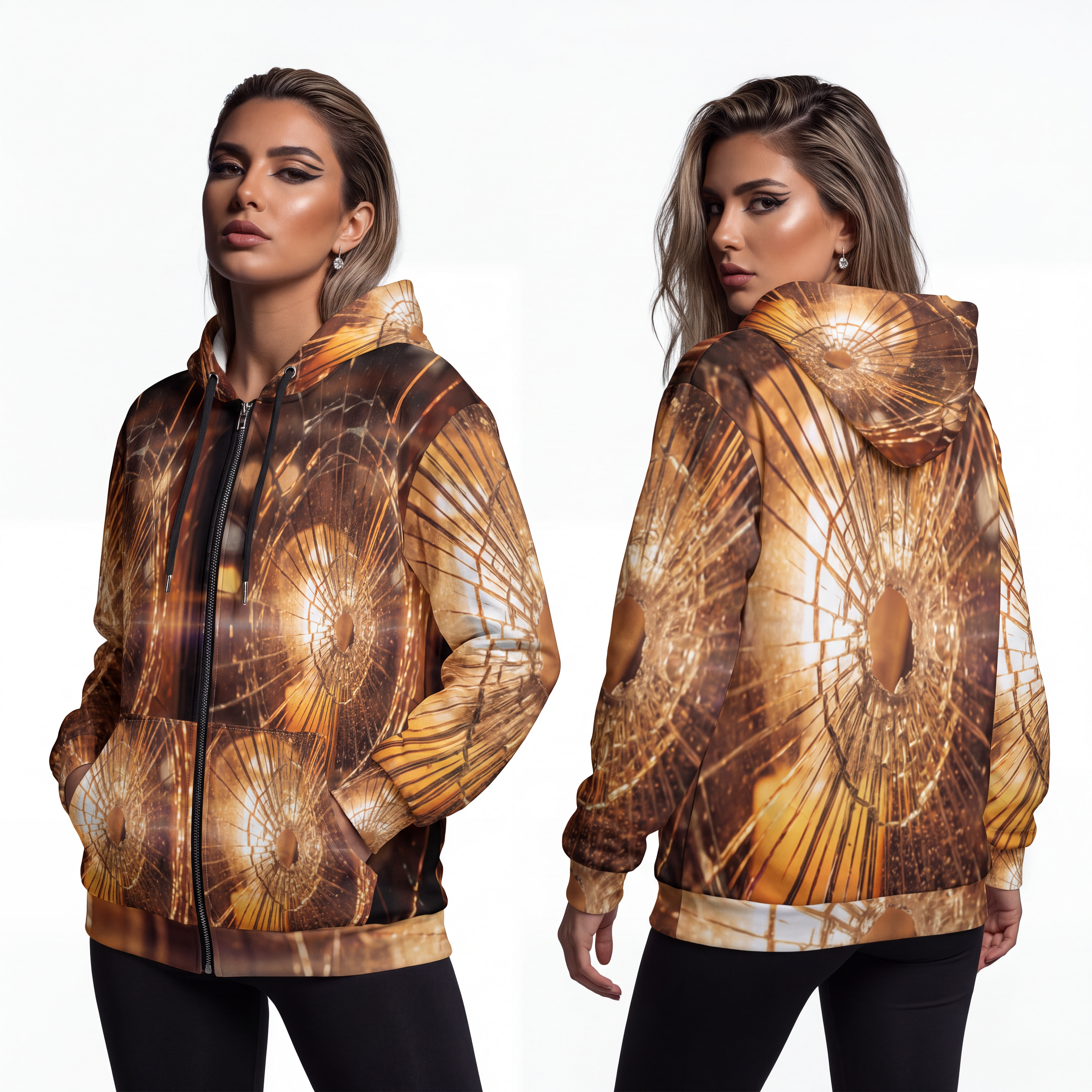 Unisex Zip Hoodie - Shattered Light and Golden Glow Fine Art...