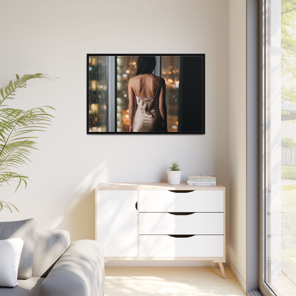 Matte Canvas, Framed - Rainy City lights Glow — Black /... |...