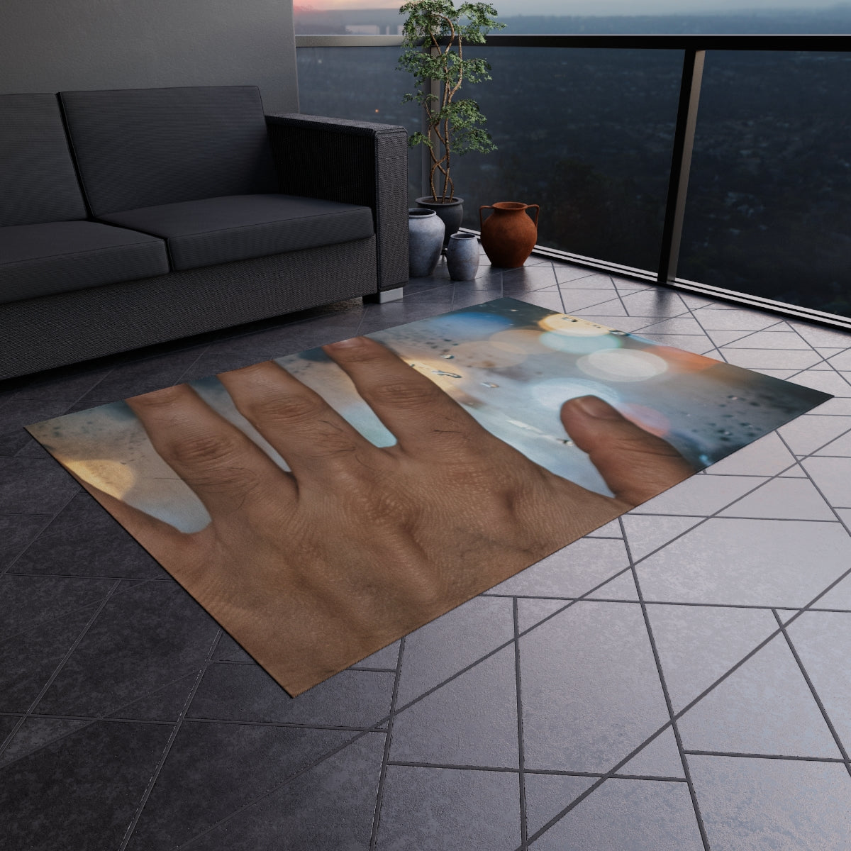 Rainy City Window Outdoor Rug