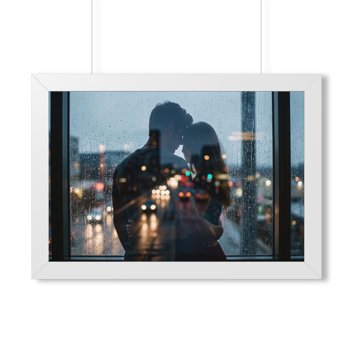 Framed Horizontal Poster - Rainy City — White (14×11, 16×12...