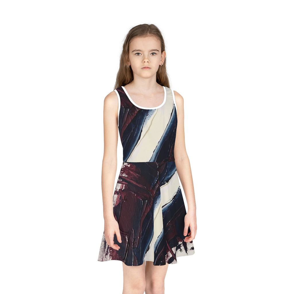 Girls' Sleeveless Sundress Navy Burgundy Art