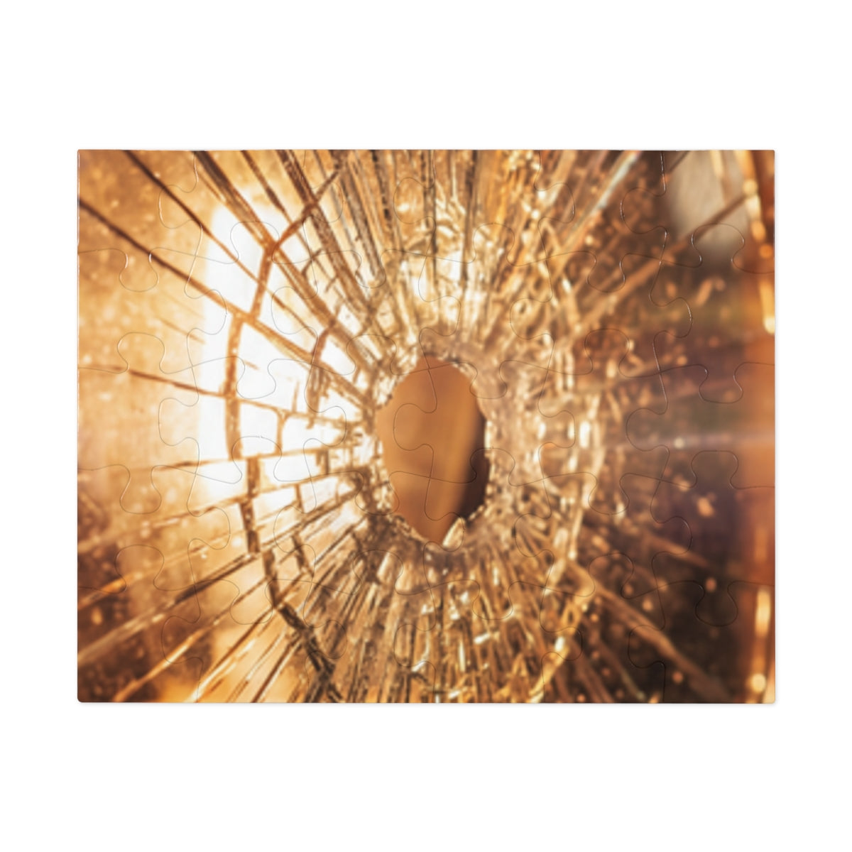 Jigsaw Puzzle with Tin - Golden Fractures Shattered Glass......