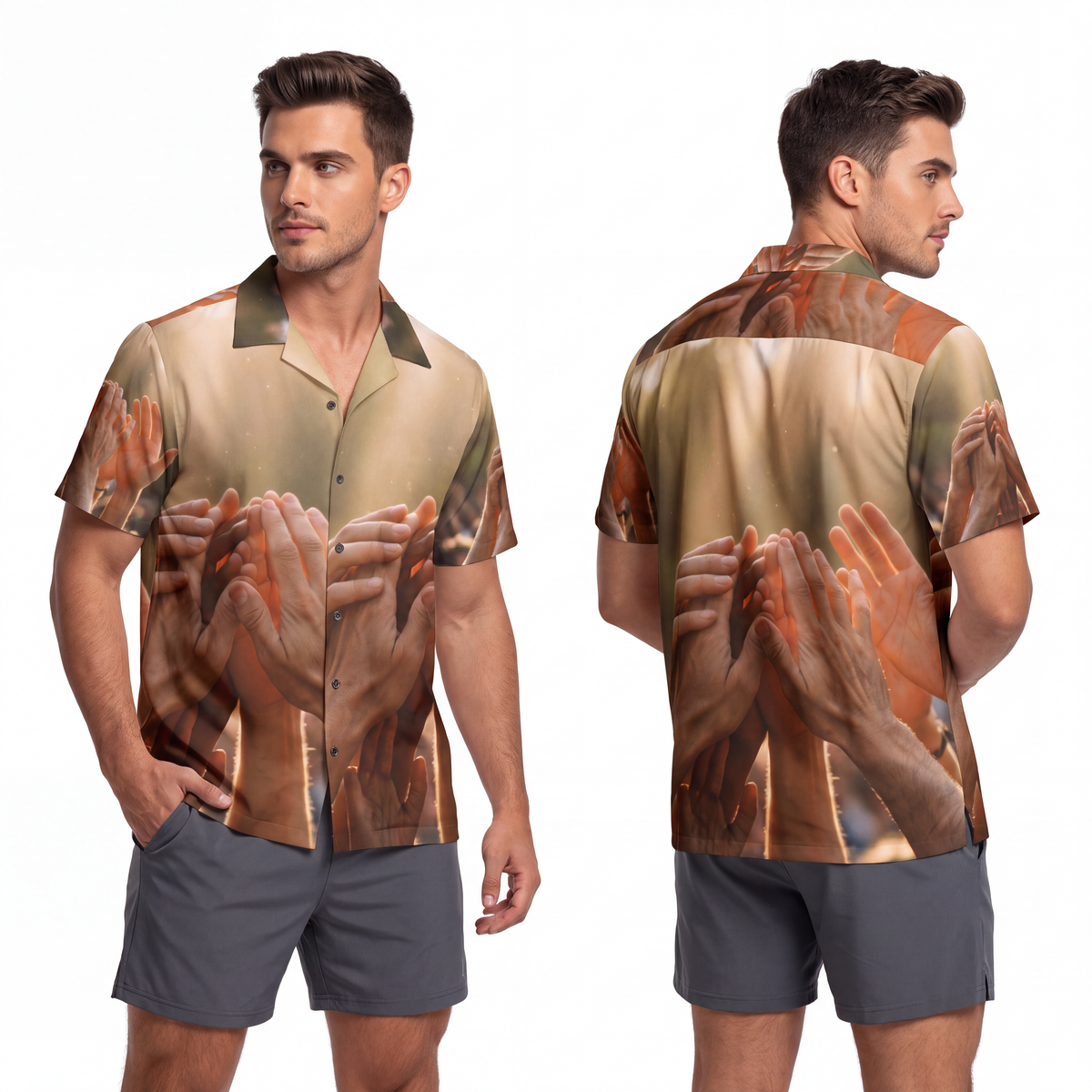 Men's Hawaiian Shirt - Golden Rays of Unity Wall Art |...