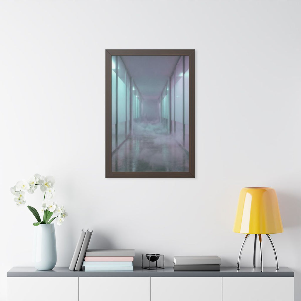 Framed Vertical Poster - Liminal Corridor Fog Art Print —......