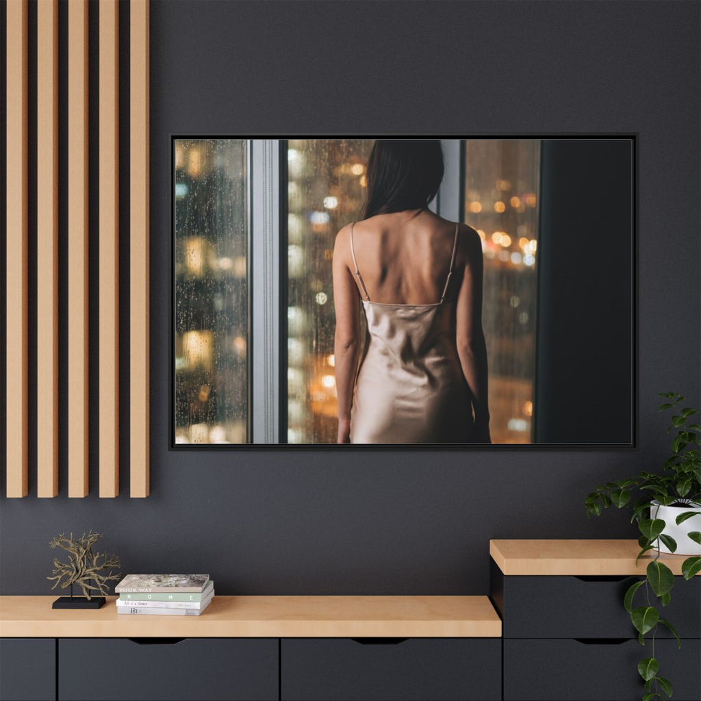 Matte Canvas, Framed - Rainy City lights Glow — Black /... |...