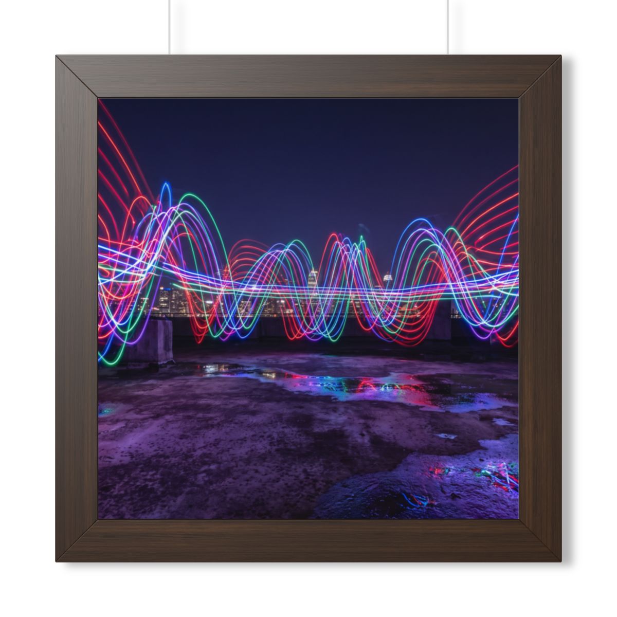 Framed Vertical Poster - Neon Wave Night — Walnut (11×14......