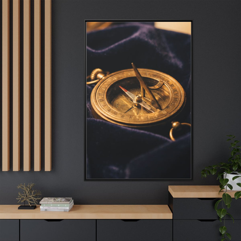 Framed Canvas Portrait Brass Sundial Art
