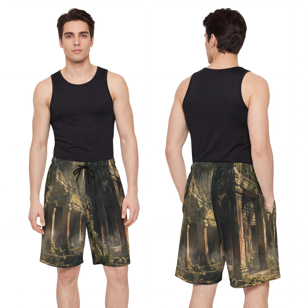 Men's Sports Shorts - Jungle Temple Walk | Echovira Gallery