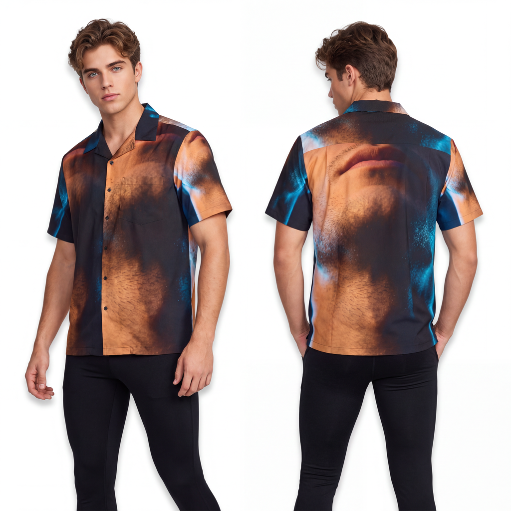 Men's Hawaiian Shirt - Neon Horizon Portrait | Echovira...