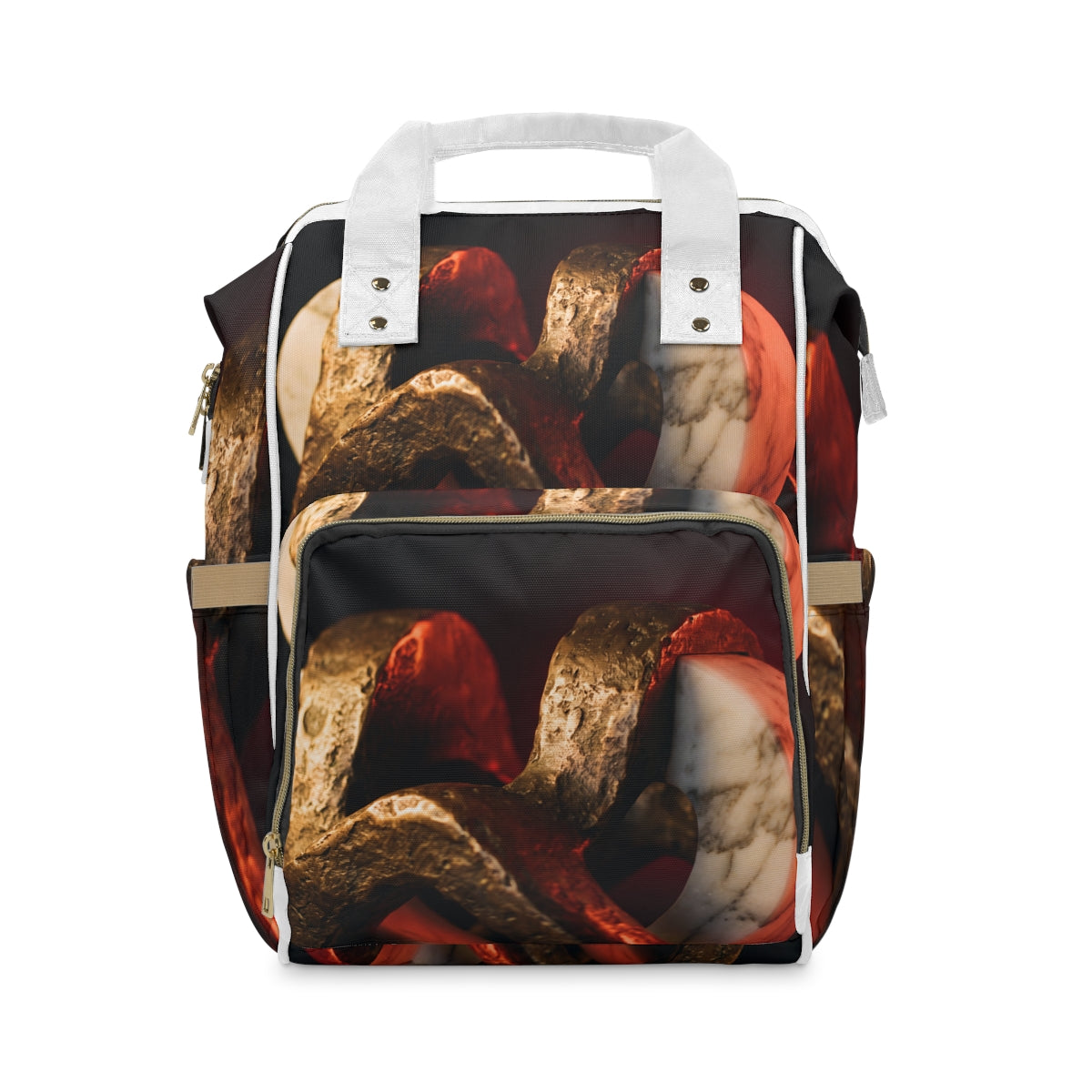 Mochila pañalera con bronce y mármol entrelazados