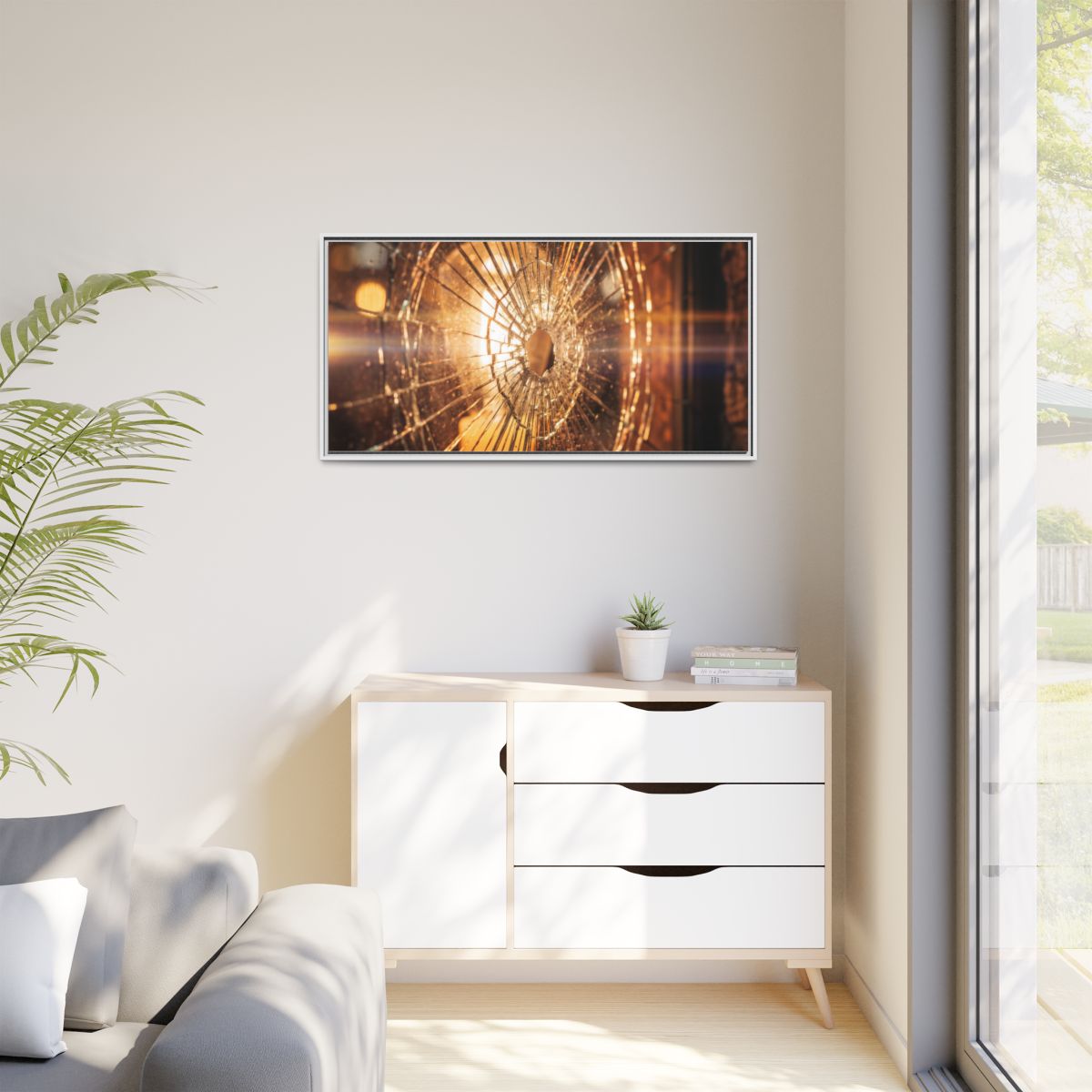 Matte Canvas, Framed - Golden Fractured Art — White / 1.25"...