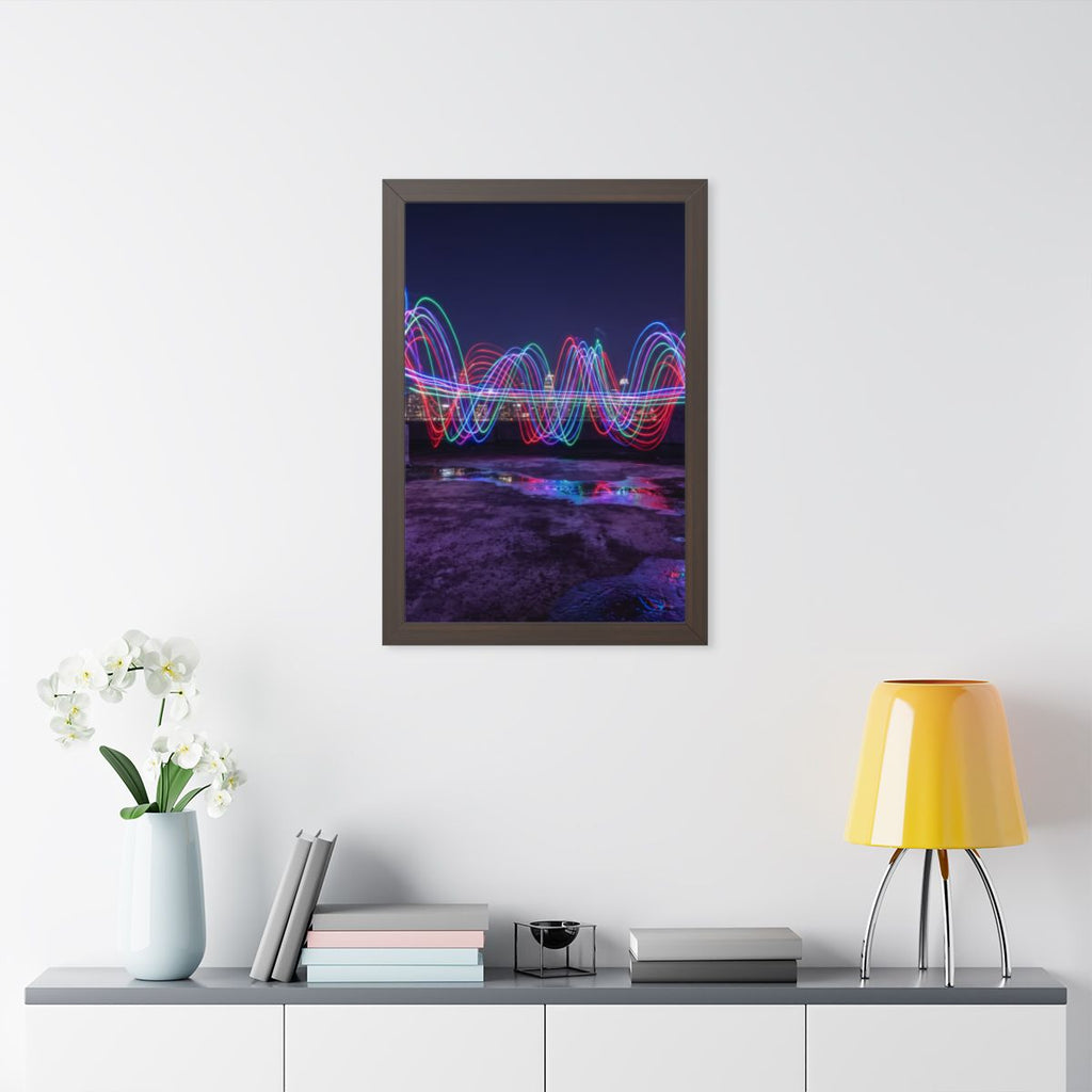 Framed Vertical Poster - Neon Wave Night — Walnut (11×14......