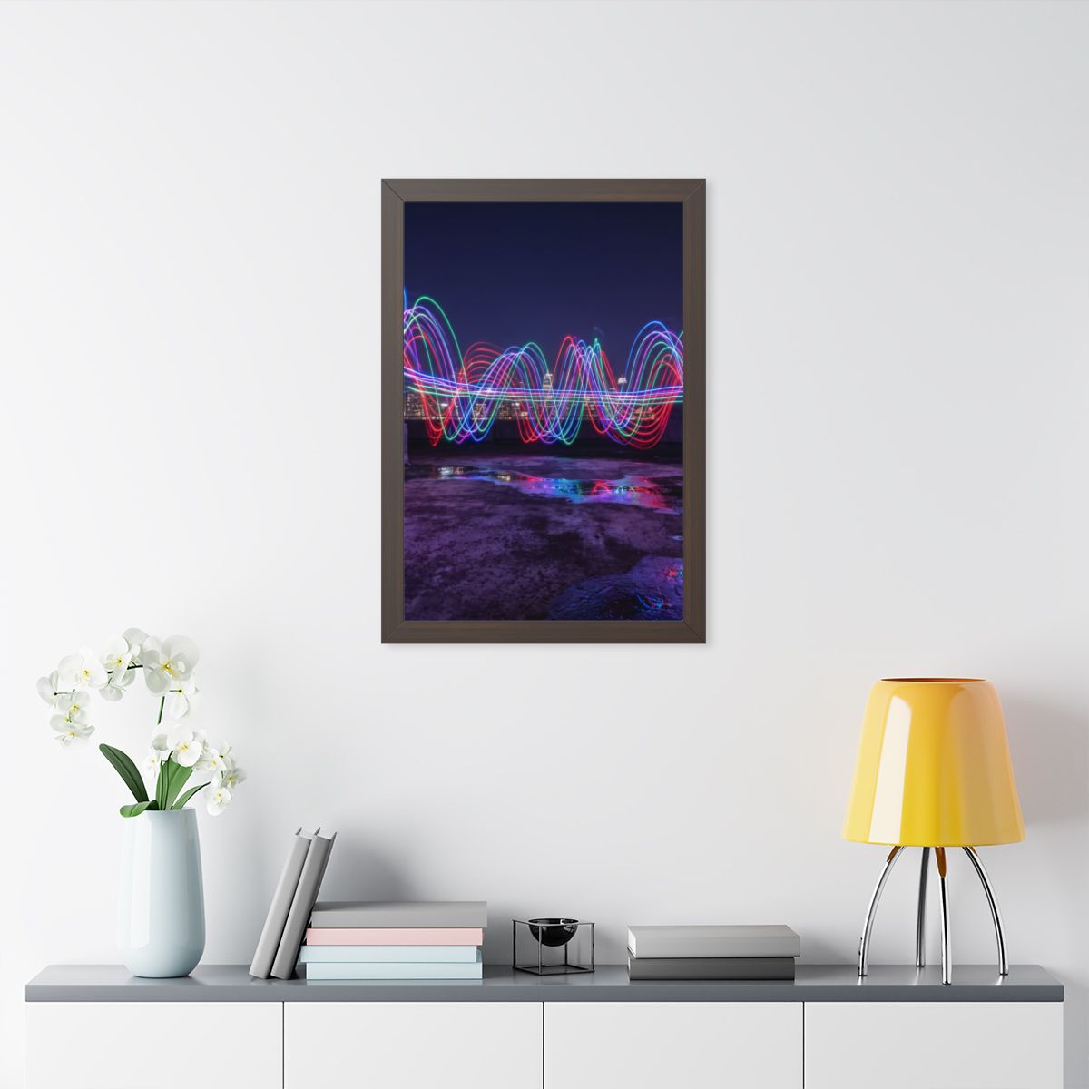 Framed Vertical Poster - Neon Wave Night — Walnut (11×14......