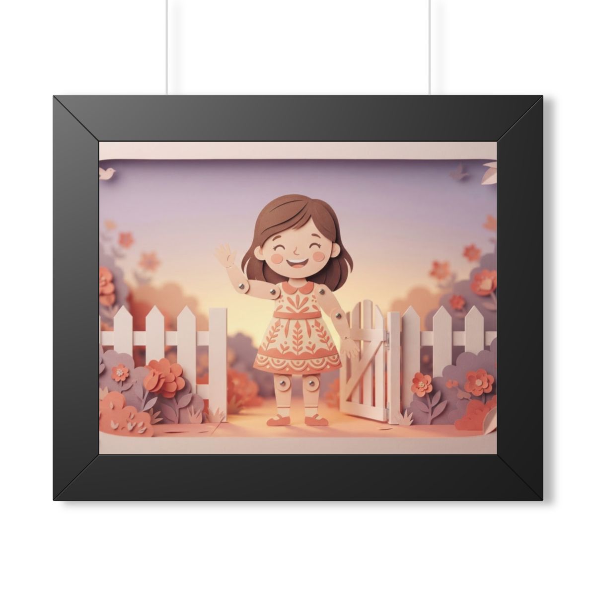 Framed Horizontal Poster - Garden Girl Gate — Black (14×11...