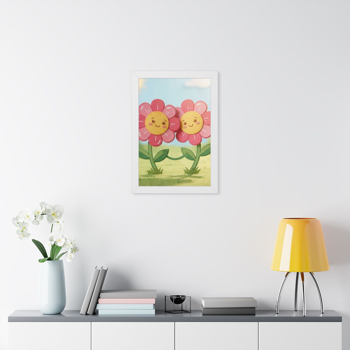 Framed Vertical Poster - Blooming Friends Papercraft Floral...