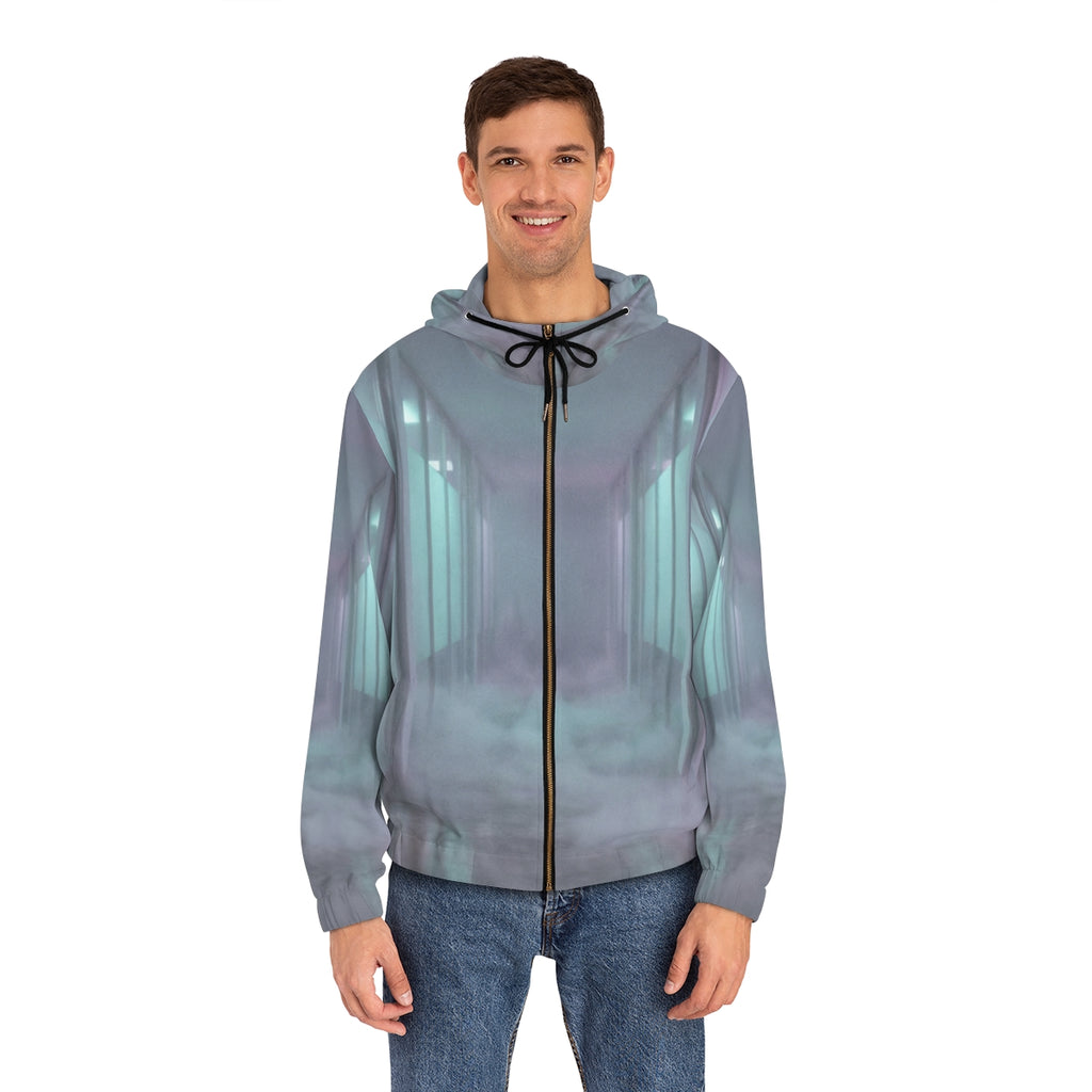 Men's Full-Zip Hoodie - Liminal Corridor Fog Art Print |...
