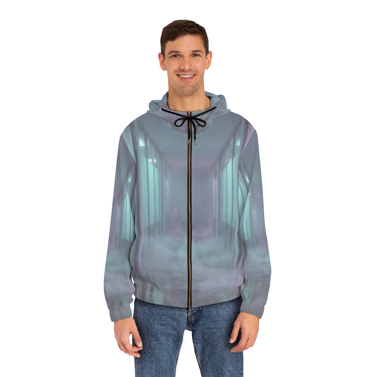 Men's Full-Zip Hoodie - Liminal Corridor Fog Art Print |...
