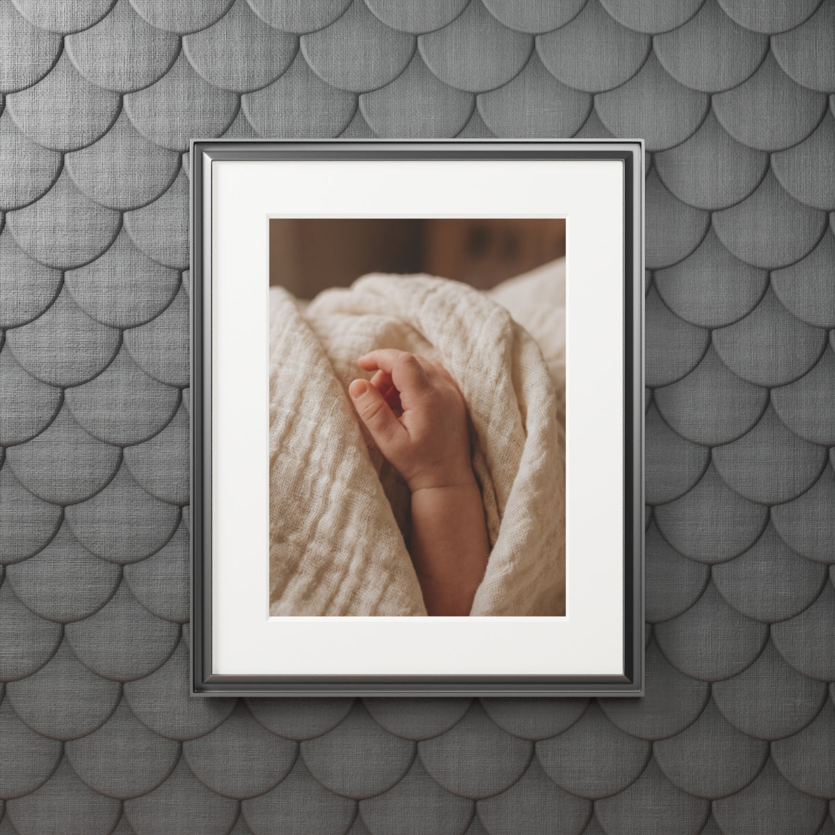 Fine Art Prints - Tender Newborn Hand in Soft Muslin Blanket...