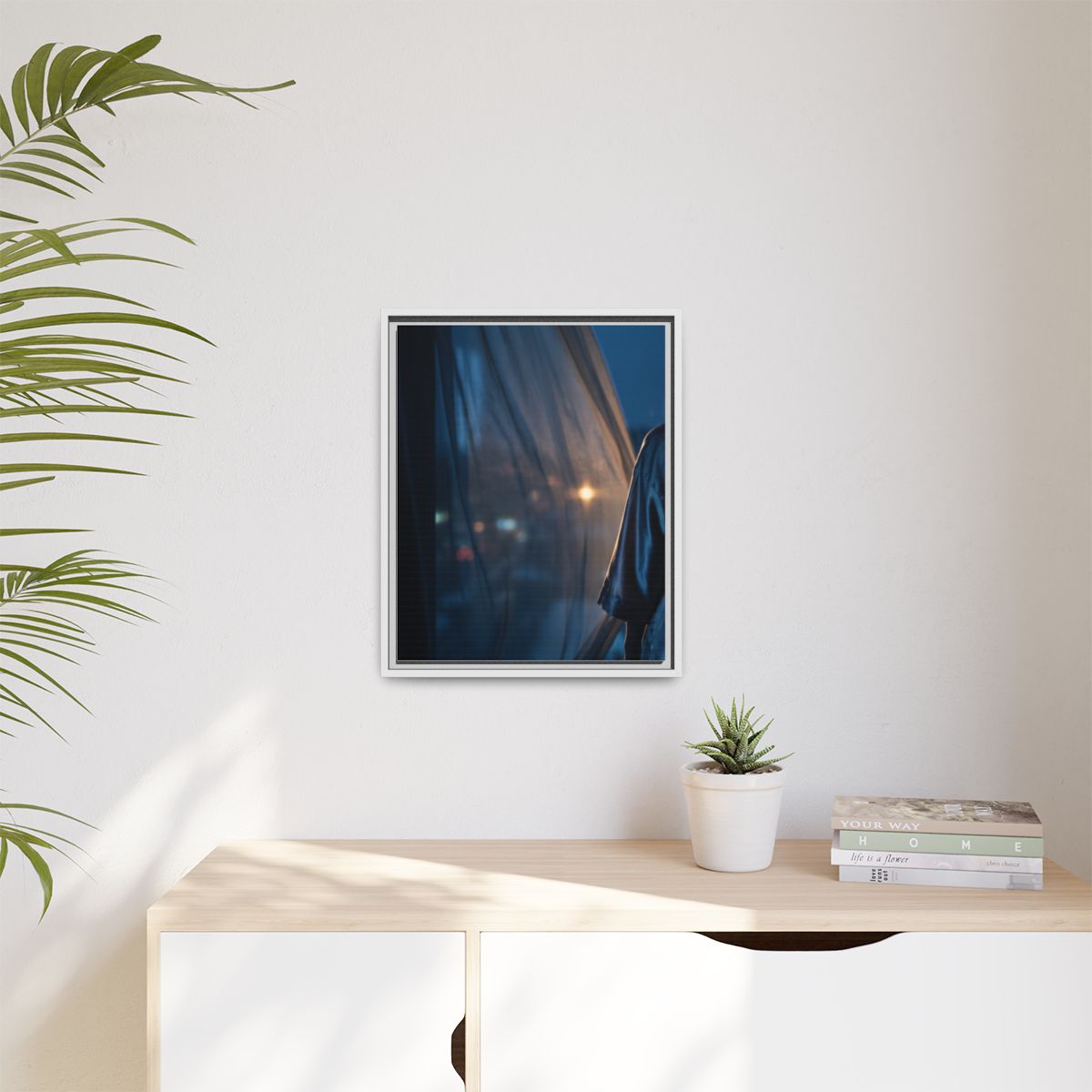 Matte Canvas, Framed - Nocturnal Solitude Silhouette — White...