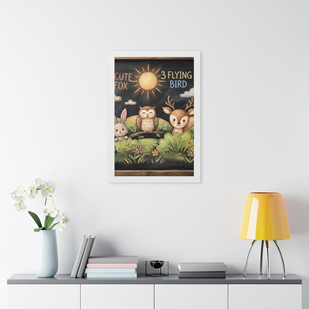 Framed Vertical Poster - Woodland Friends Meadow — White......