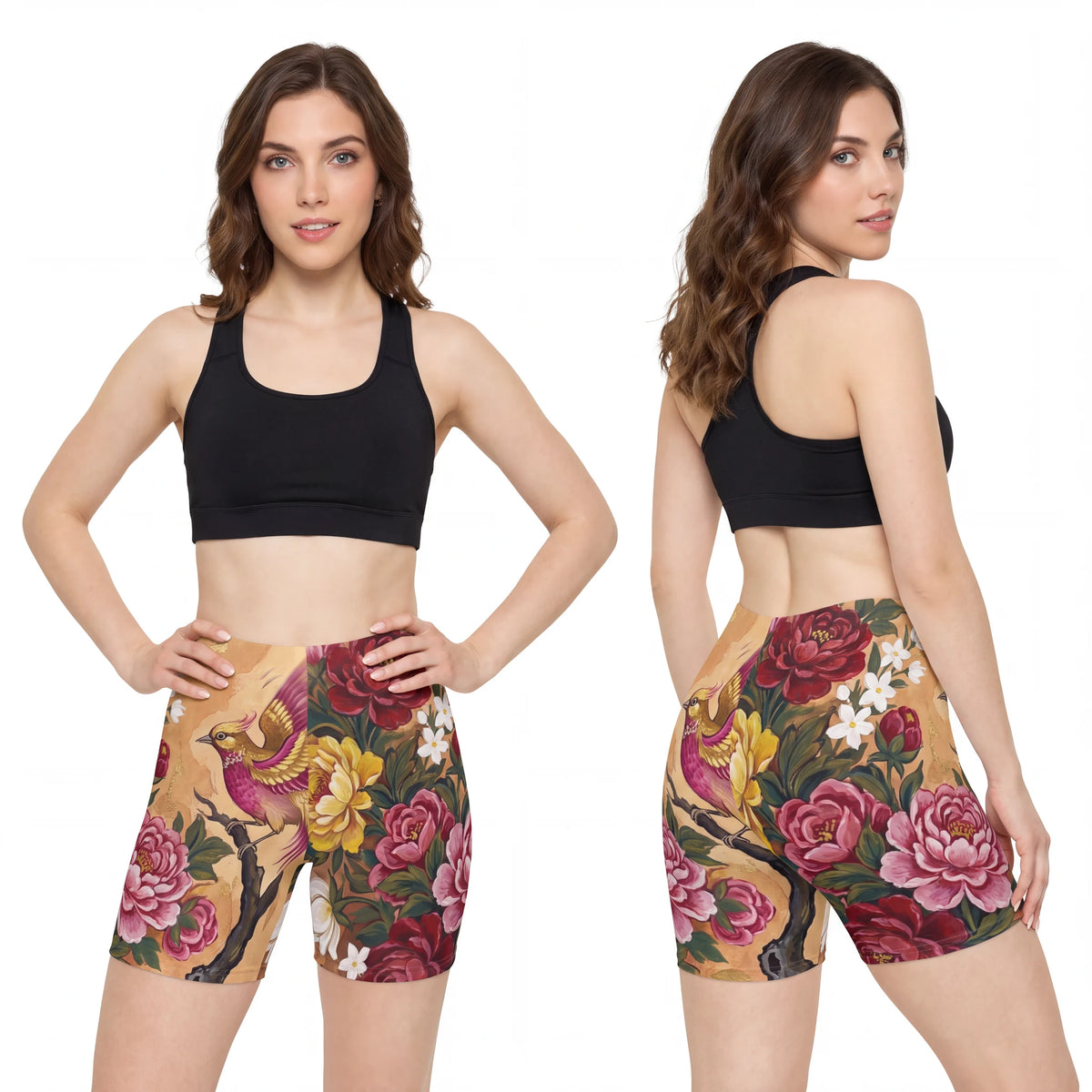 Women's Biker Shorts with Phoenix & Peonies