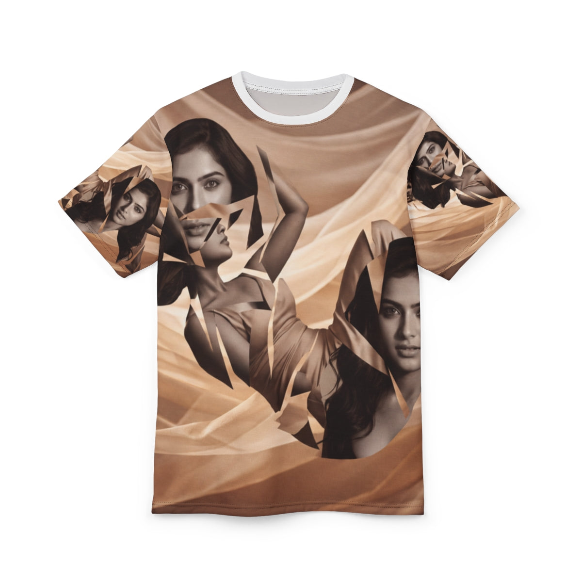 Women's Cut and Sew Tee with Golden Drapes Art