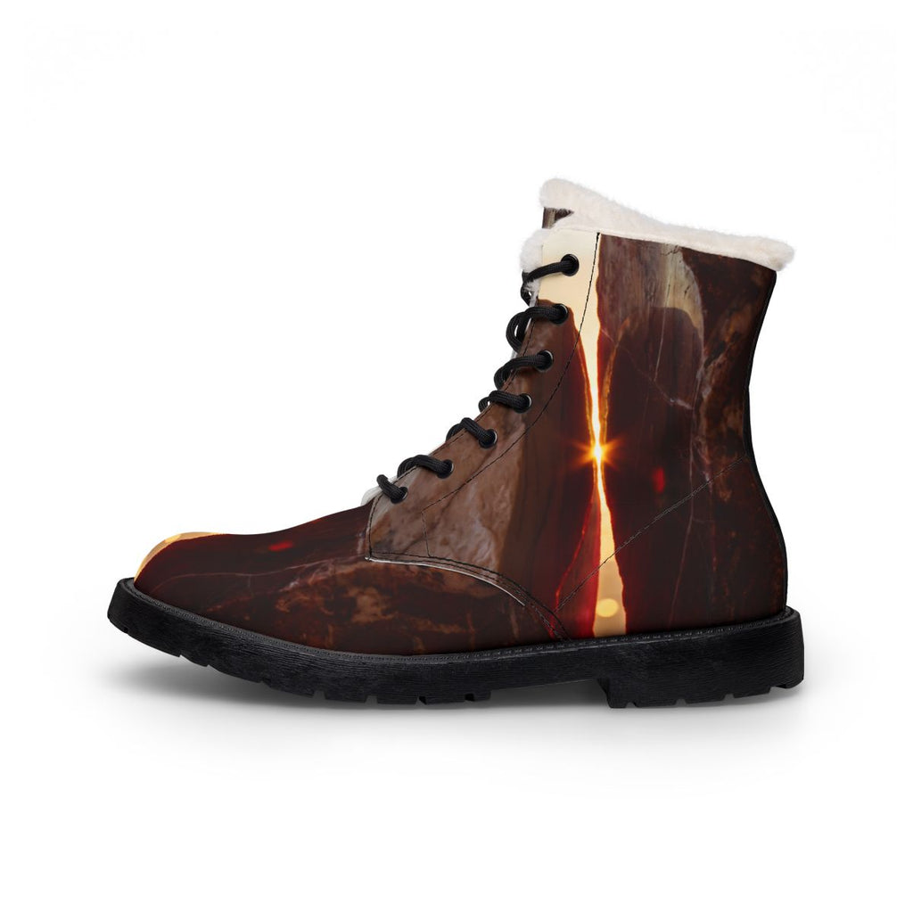 Women's Fur Leather Boots Sunset Horizon Stone Art