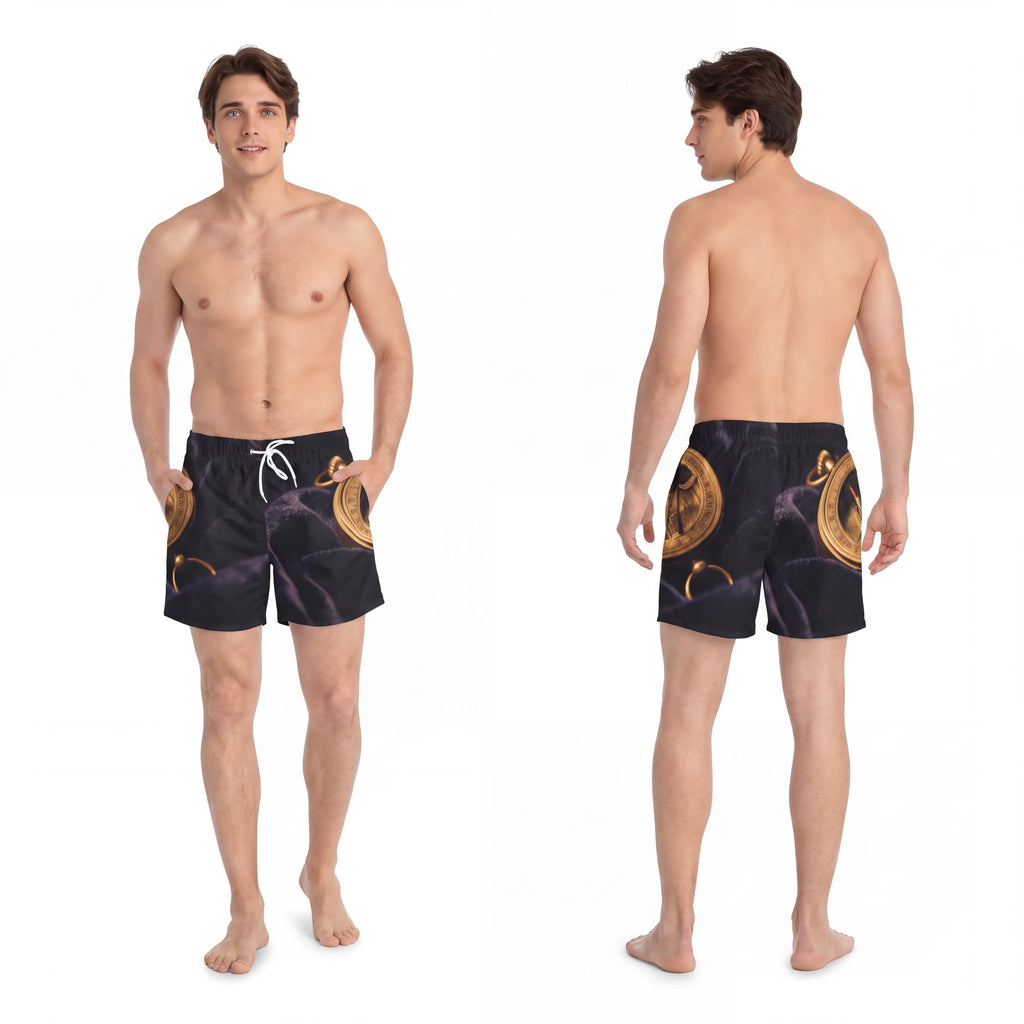 Vintage Brass Sundial Compass Swim Trunks