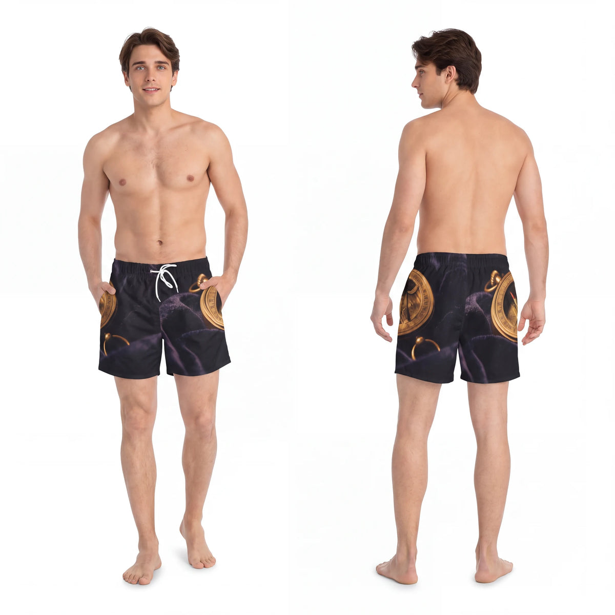 Vintage Brass Sundial Compass Swim Trunks
