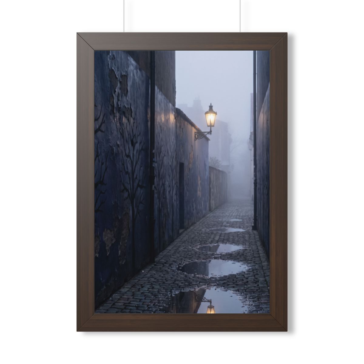 Framed Vertical Poster - Cobblestone in Mist — Walnut... |...