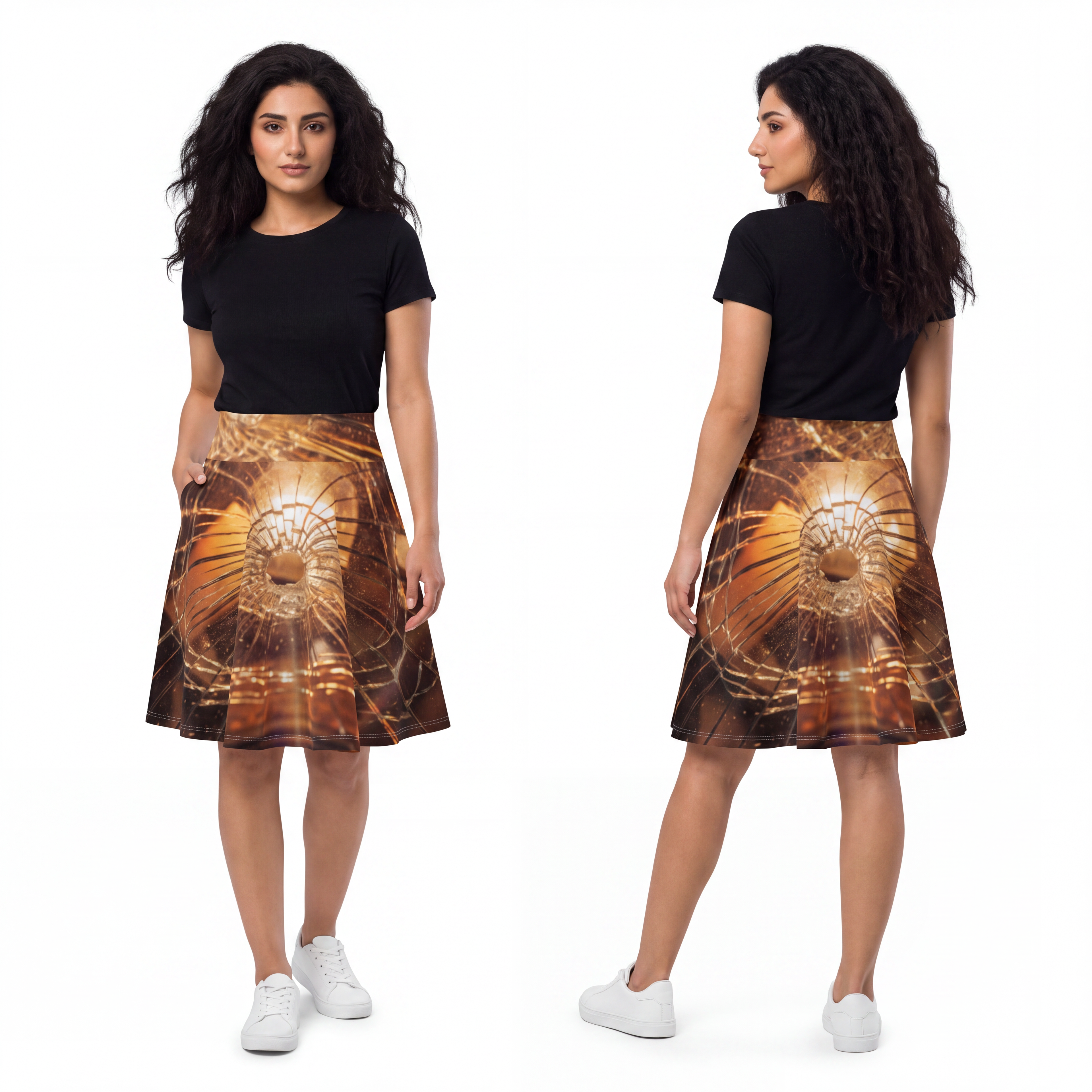 Women's Skater Skirt - Fractured Warmth - Moody Shattered......
