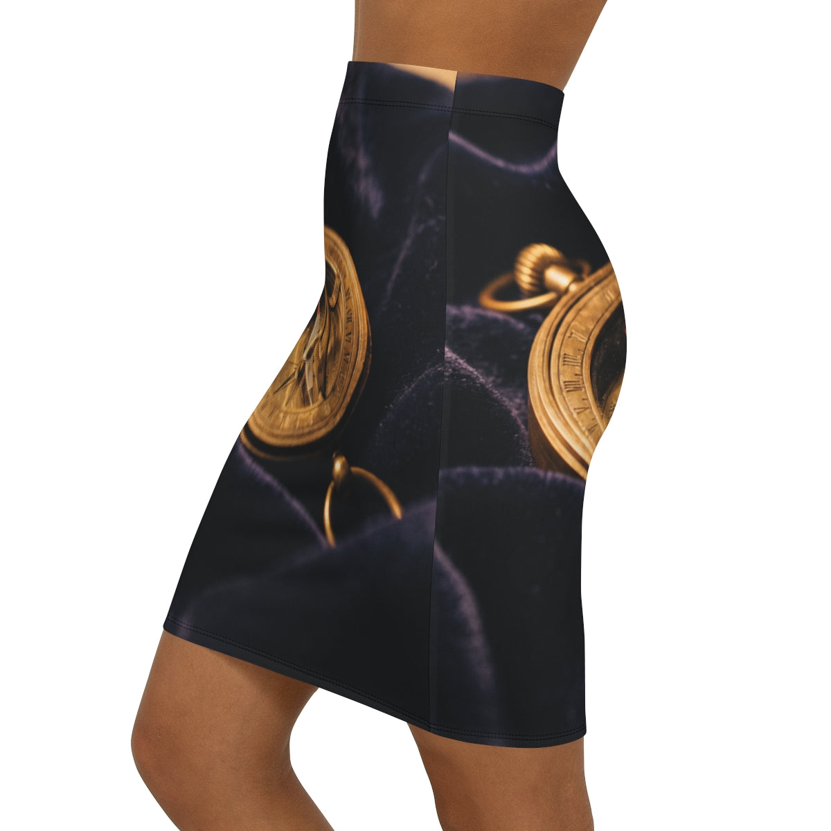 Sundial Compass Mid-Waist Pencil Skirt