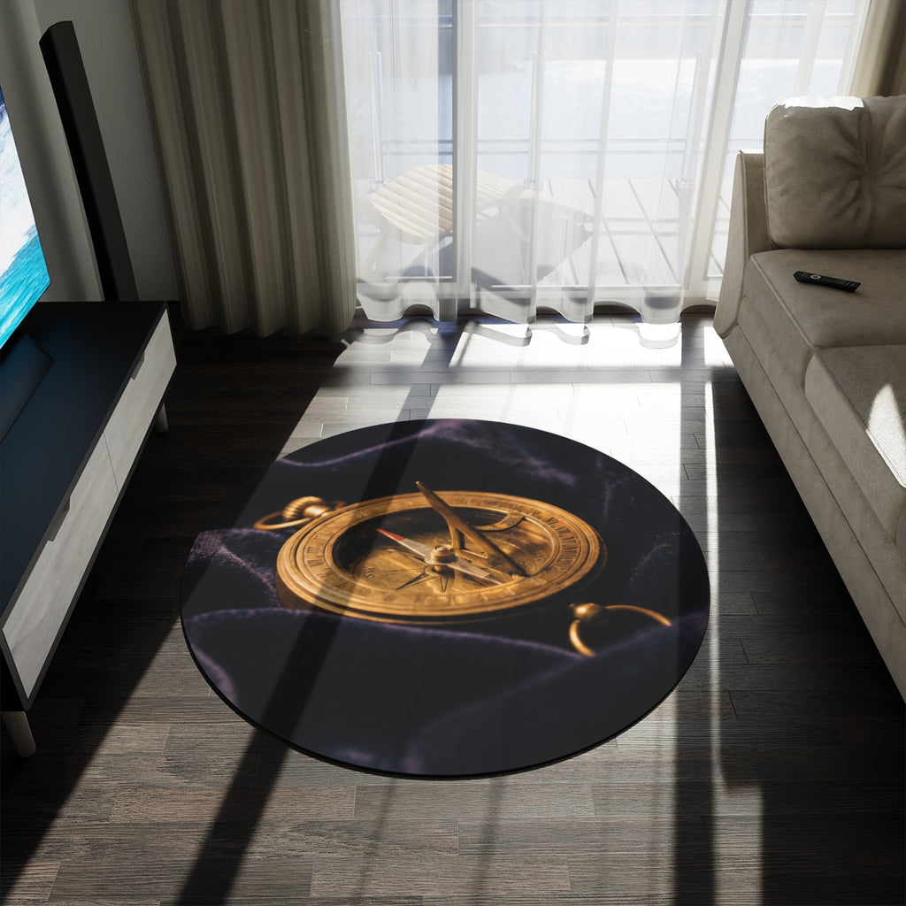 Vintage Brass Sundial Compass Round Rug
