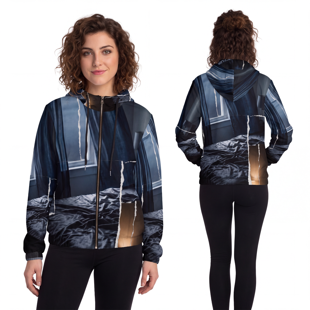 Women's Full-Zip Hoodie - Shadowed Sanctum Moody Bedroom......