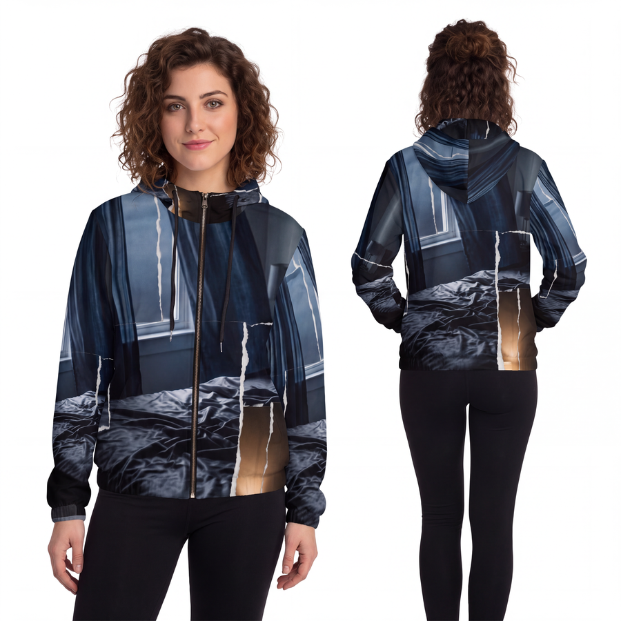 Women's Full-Zip Hoodie - Shadowed Sanctum Moody Bedroom Collage
