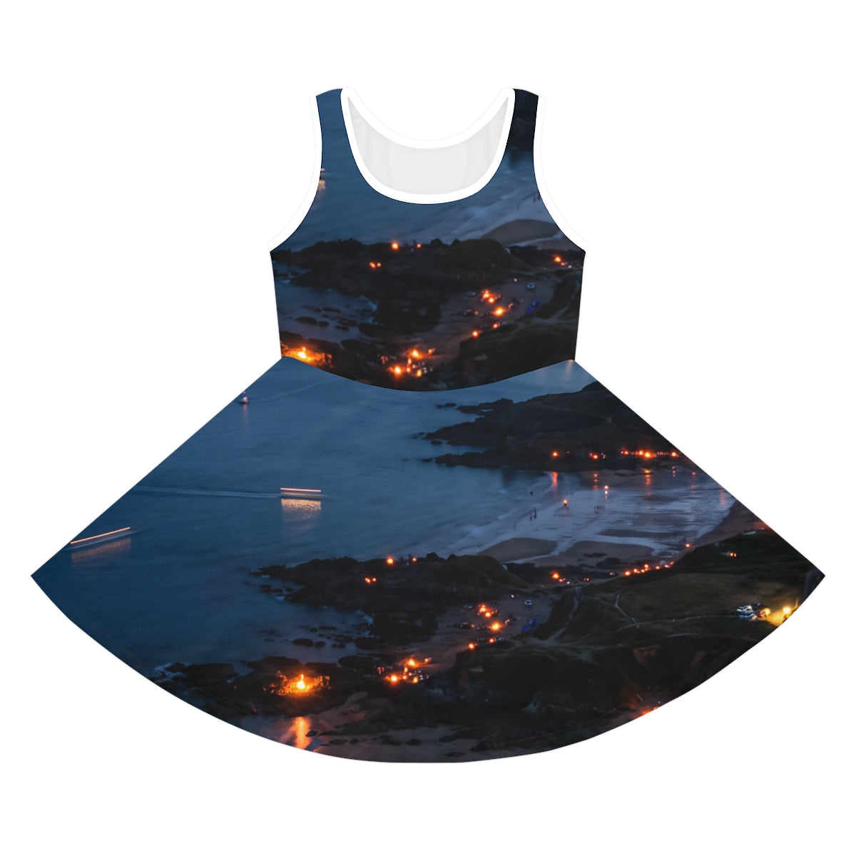 Girls' Sundress with Coastal Bonfire Seascape