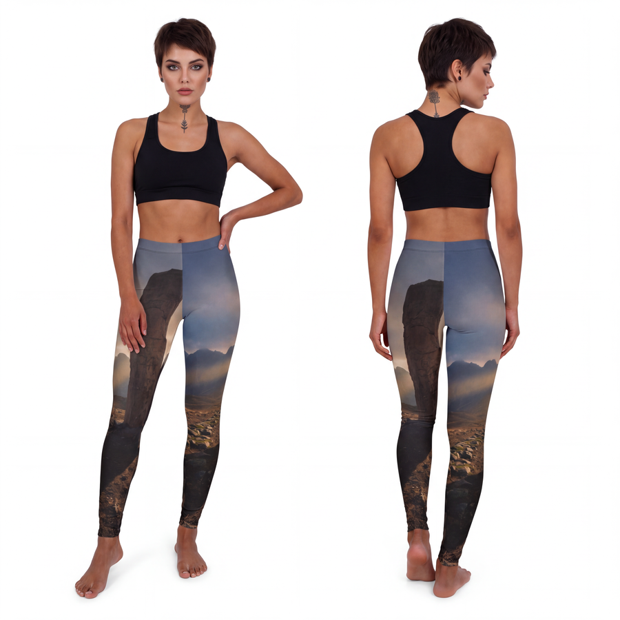 Women's Casual Spandex Leggings - Mystic Monolith Ancient Persian Mountain Art